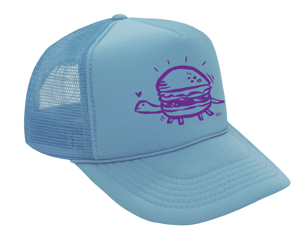 "Turtle Burger" trucker hat by Brady Smith - LIGHT BLUE