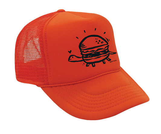 "Turtle Burger" trucker hat by Brady Smith - ORANGE